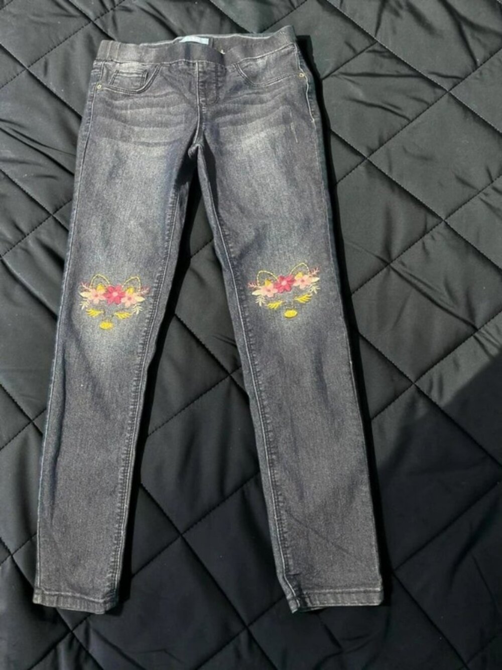 Blue Ink Girls Floral Embroidered Denim Jeggings - Size 12